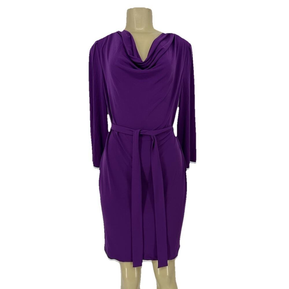 Vickie Tiel Medium Women Pullover Cowl Neck Dress Tie Waist Stretchy 17-12